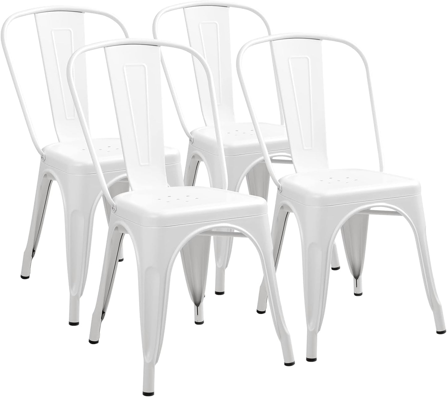 Metal Dining Chair Indoor Outdoor Use Stackable Classic Trattoria Chair Chic Dining Bistro Cafe Side Metal Chairs Set of 4 (Ivory White)-0