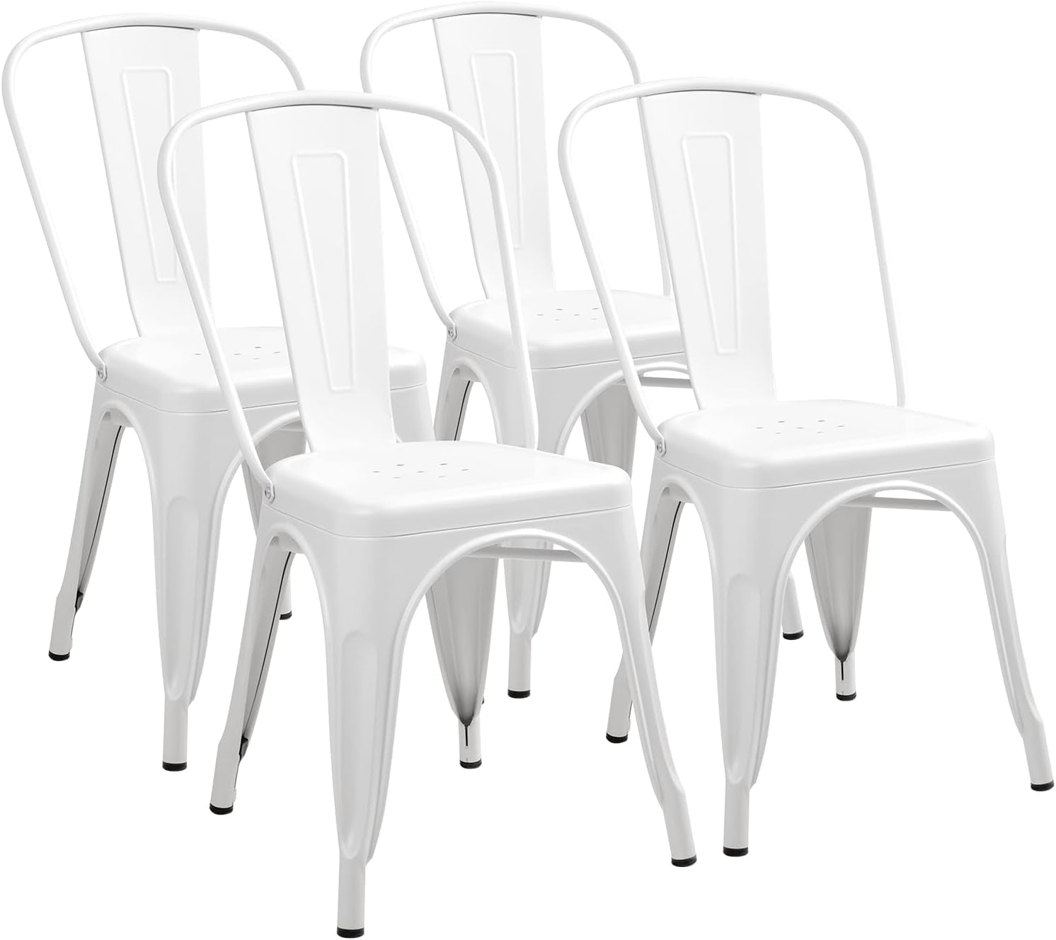 Metal Dining Chair Indoor Outdoor Use Stackable Classic Trattoria Chair Chic Dining Bistro Cafe Side Metal Chairs Set of 4 (Ivory White)-0