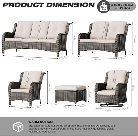 Wicker Patio Furniture Sets 8 Piece Set with 3-Seat Sofa, 2 Swivel Rocking Armchairs, 2 Armchairs, 2 Ottoman and 1 Side Table Wicker Outdoor Furniture Sectional Conversation Set, Beige-1