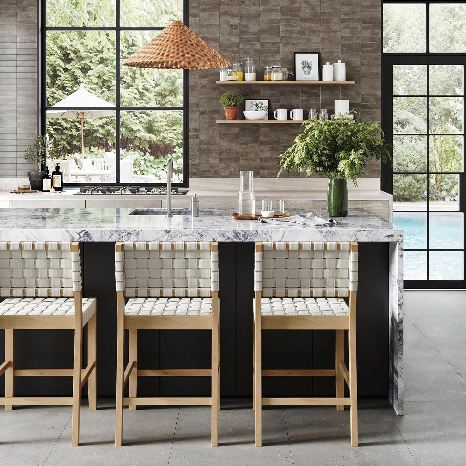 Cohen Mid Century Modern Bar Stool, Upholstered Faux Leather Counter Stool with Back and Solid Wood Legs, off White-2