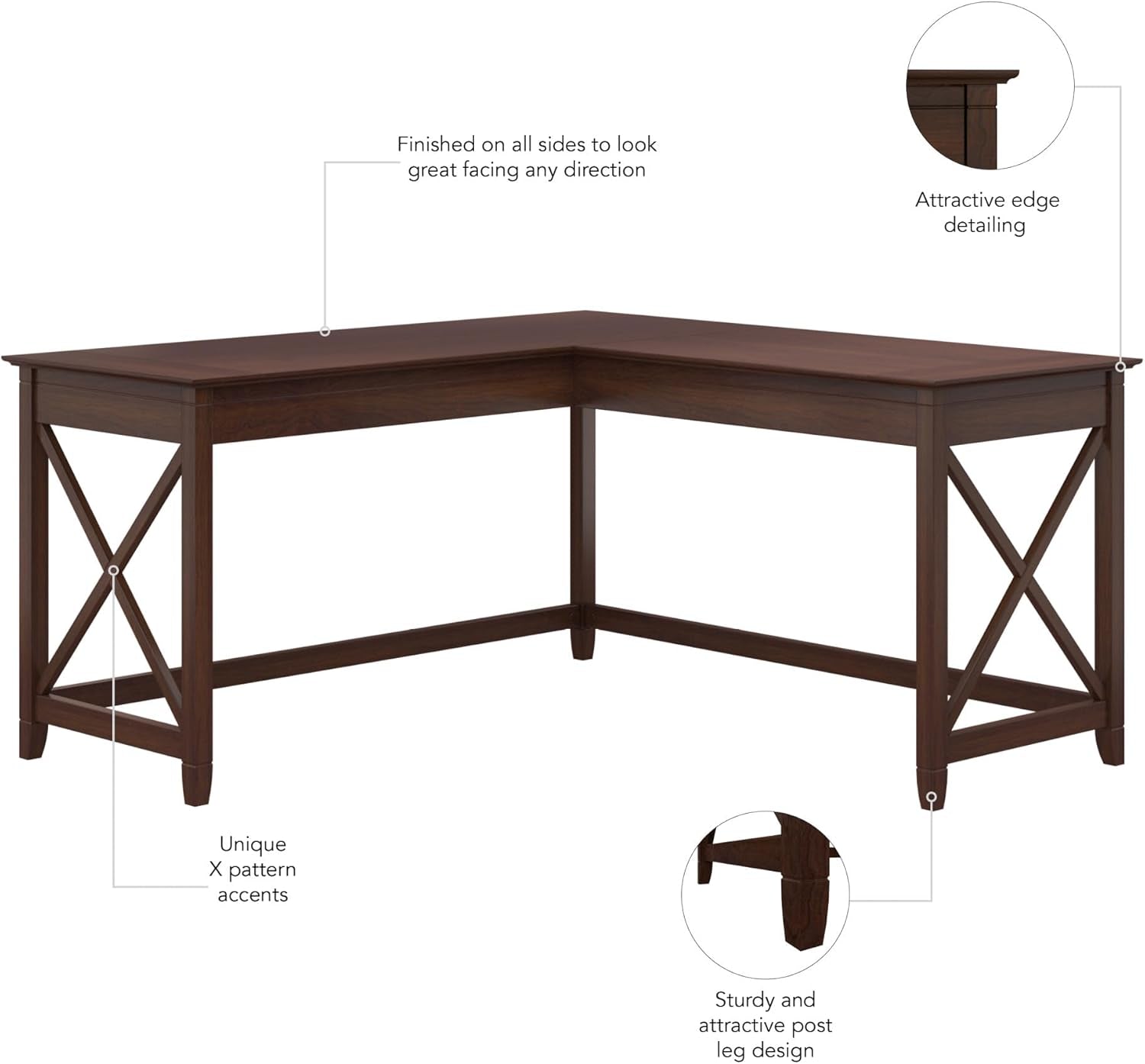 Bush Furniture Key West 60W Modern Farmhouse L Shaped Desk in Bing Cherry | 60-Inch Corner Table for Home Office-4