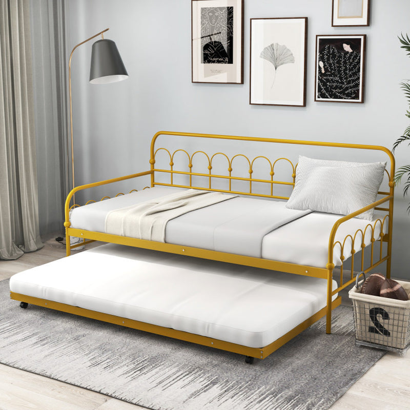 Twin Size Golden Metal Daybed with Trundle and Lockable Wheels-1