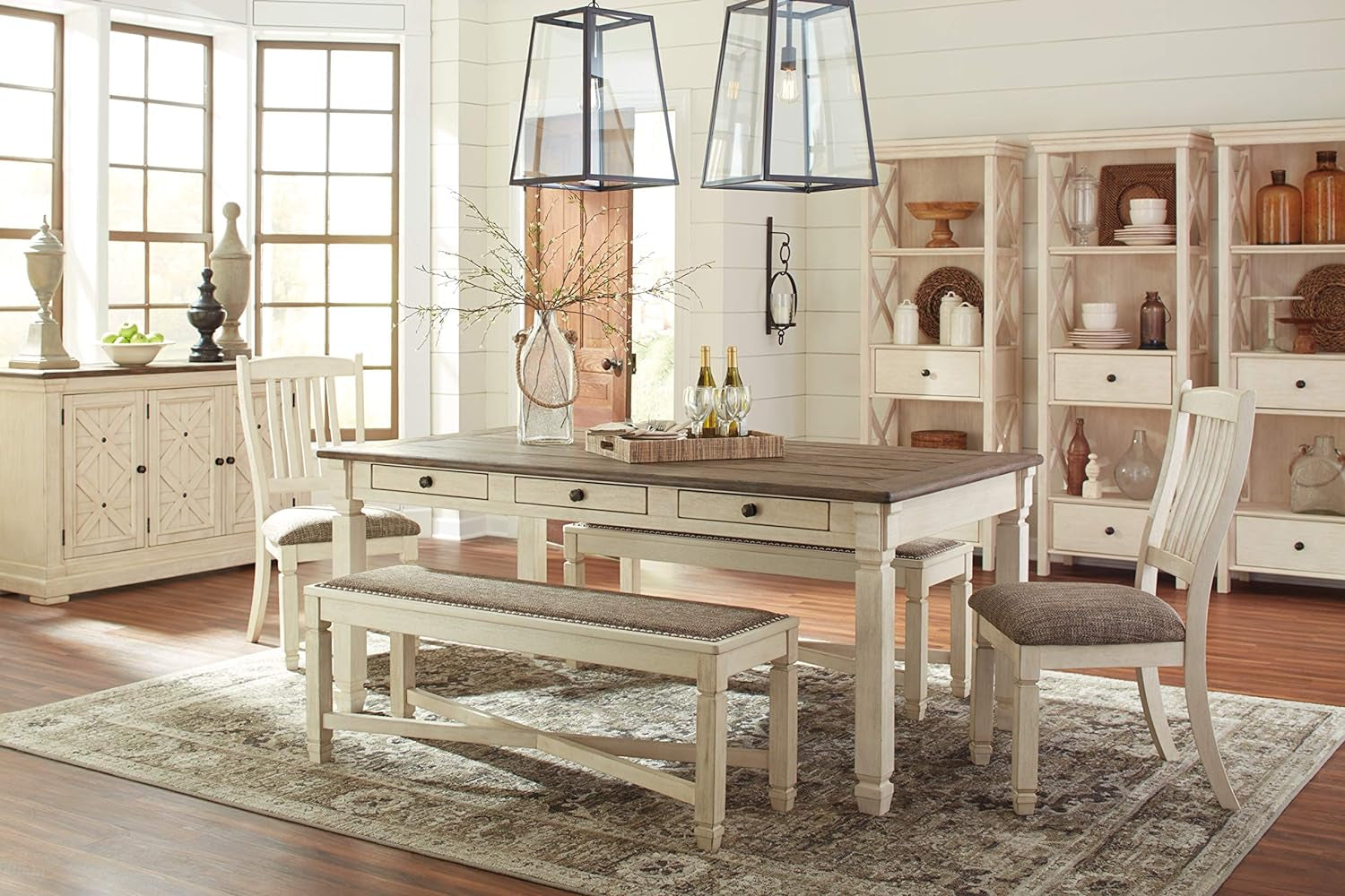 Bolanburg Farmhouse Dining Table with Drawers, Seats up to 6, Whitewash-4