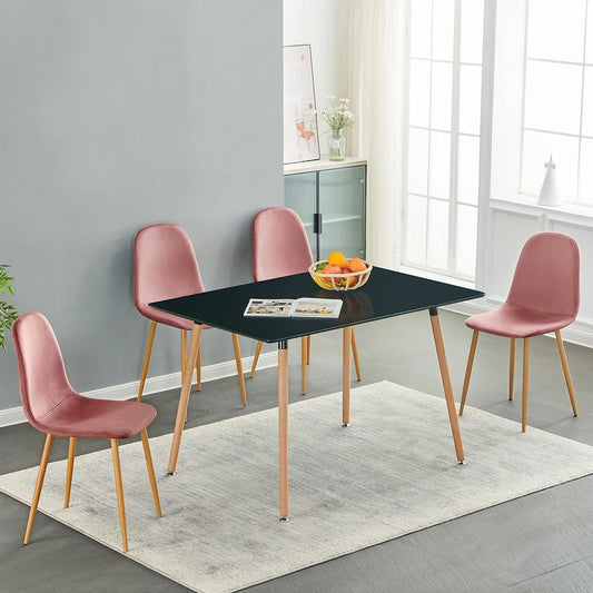 Mid-Century Modern Upholstered Dining Chairs Set of 4, Kitchen Chairs with Metal Legs for Dining Room, Velvet Seat Side Chair for Living Room, Rose-1