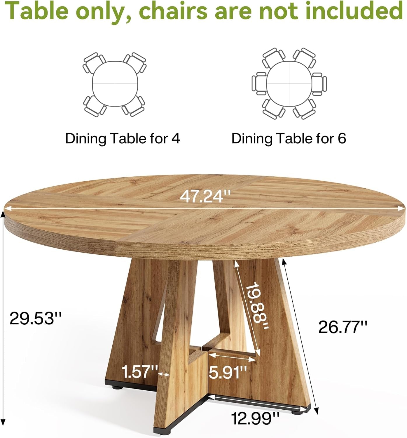 round Dining Table for 4-6 People, 47 Inches Dining Room Table with Wooden Pedestal Base, Modern Dinner Table, Circle Kitchen Table for Dining Room, Kitchen, Living Room(Table Only)-2