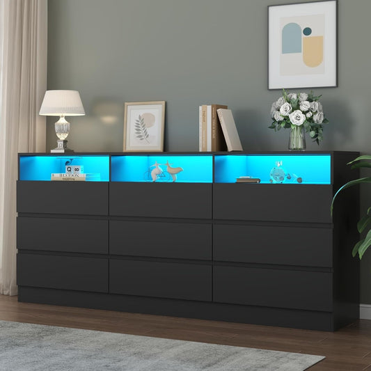 6-Drawer LED Dresser, Charging Station, Bedroom/Living Room-1