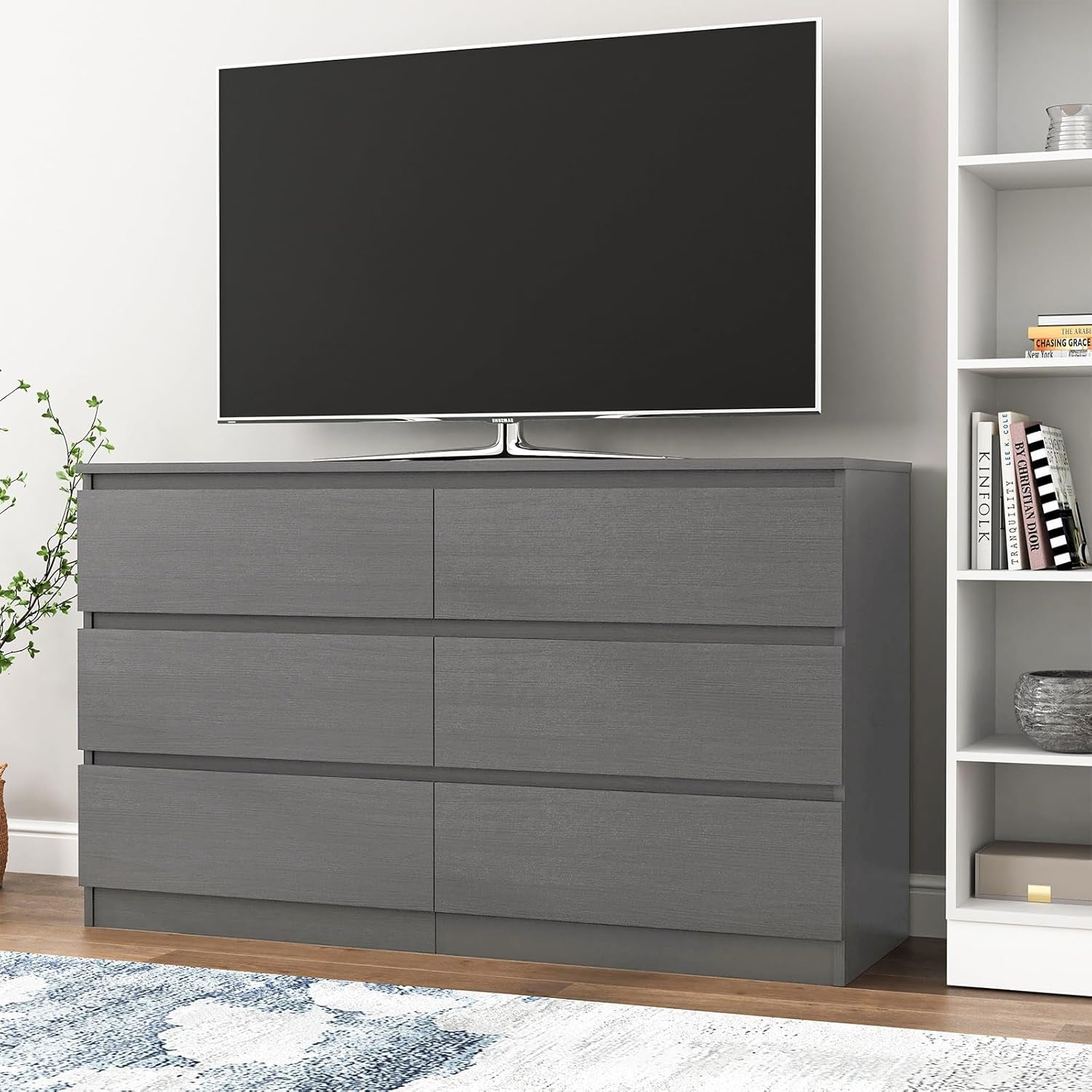 Grey Dresser for Bedroom,6 Drawer Dresser,Chest of Drawers,Modern Wood Dresser,Dresser Bedroom Furniture,Tv Dresser for Closet,Kid'S Room,Nursery-4