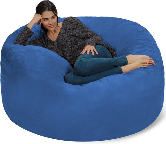 Bean Bag Chair - 5' Giant Memory Foam Lounge Chair with Soft Microfiber Cover – Cozy Furniture for Living Room, Dorm, & Kids' Rooms – Comfortable 5 Ft, Microsuede Lounge Sofa, Royal Blue-0