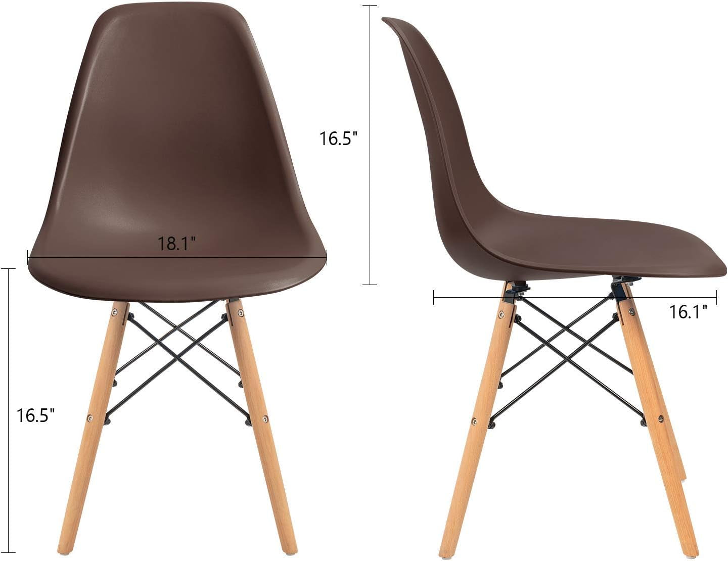 Pre Assembled Modern Style Dining Chair Mid Century Modern DSW Chair, Shell Lounge Plastic Chair for Kitchen, Dining, Bedroom, Living Room Side Chairs Set of 4(Brown)-2