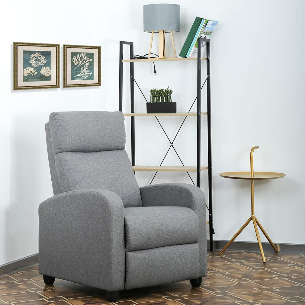 Recliner Sofa Massage Chair Home Theater Seating with Lumbar Support and Padded Backrest for Living Room and Bedroom (Textile, Grey)-1