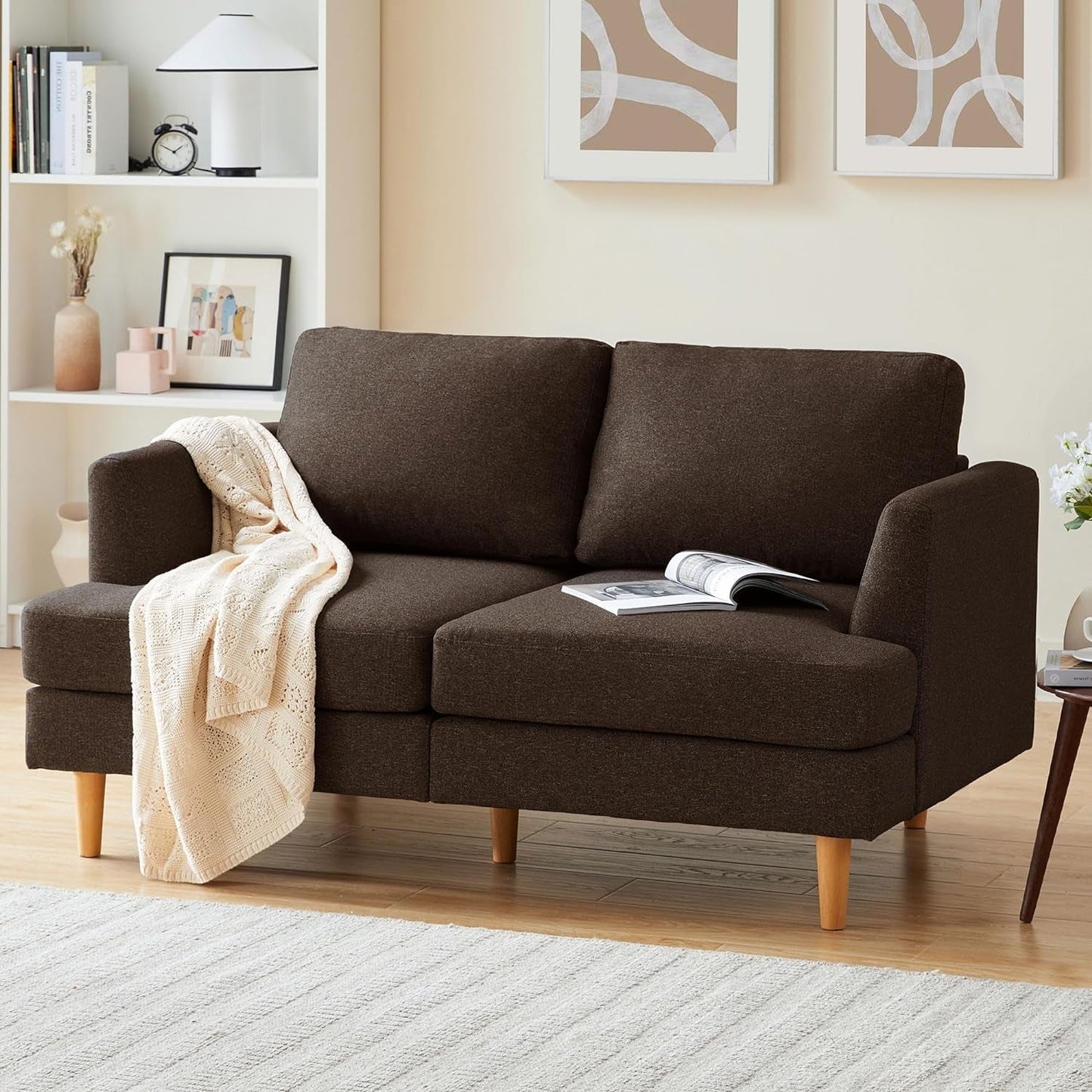 Modern Brown Loveseat for Small Spaces-0