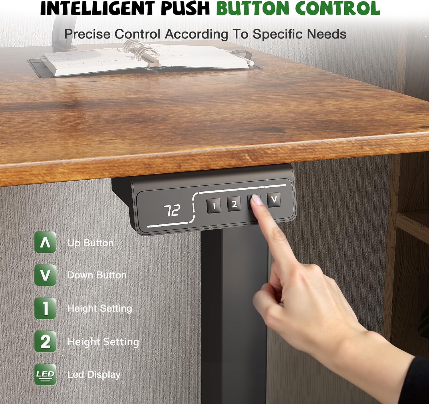 Electric Standing Desk with Monitor and Laptop Workstation, 47 X 24 Inches Height Adjustable Sit Stand up Desk, Computer Workstation with Cup Holder and Hook, Cable Holes, Rustic Brown-4