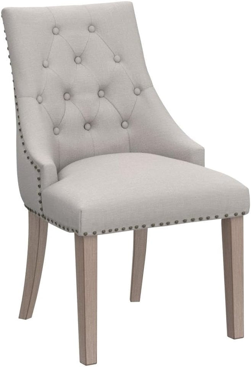 Dining Chair Beige Fabric Leisure Padded Ring Chair, Nailed Trim, Set of 2-4
