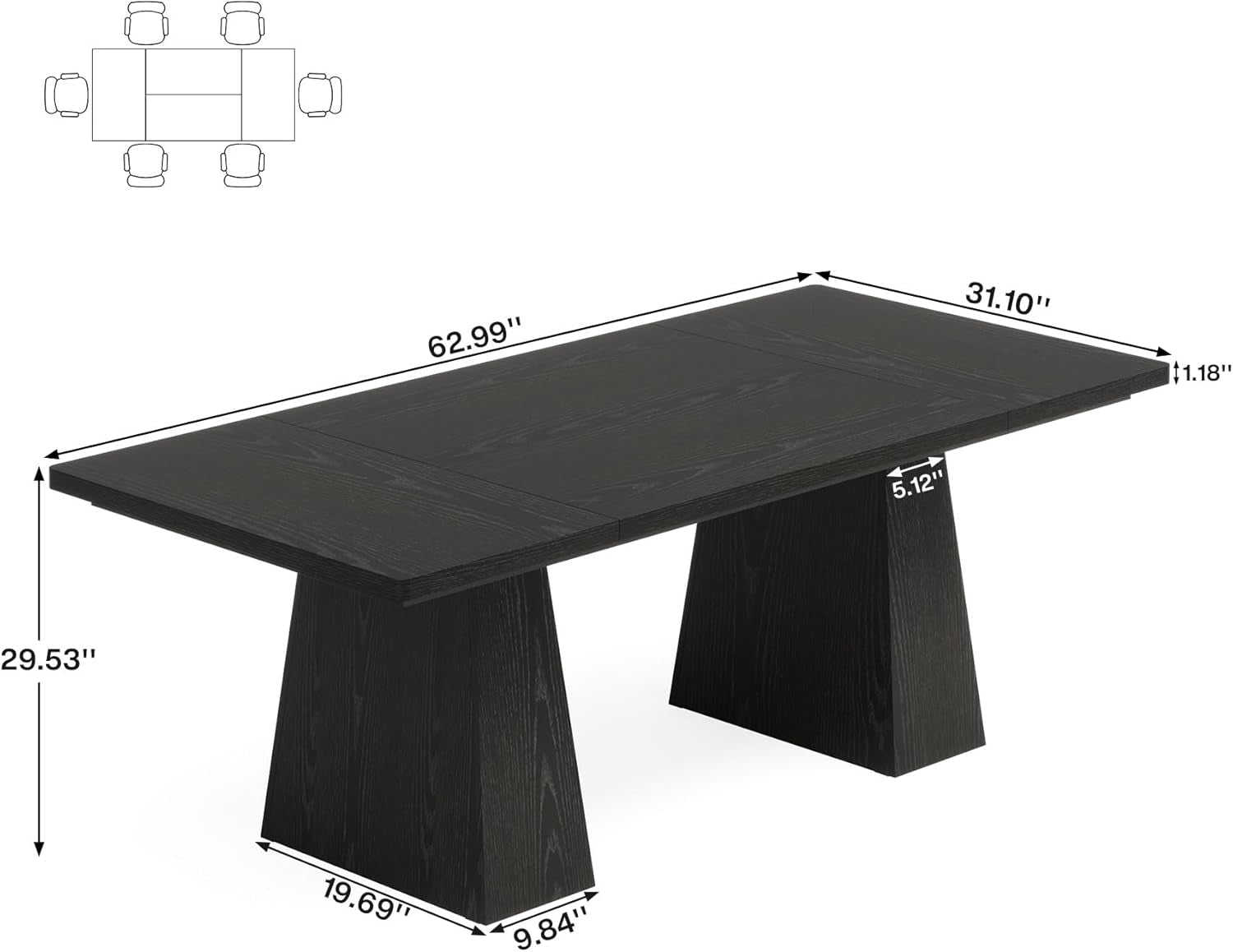 63-Inch Black Dining Table for 4-6, Modern Kitchen Table with Sturdy Tapered Wood Legs, Rectangular Dinner Table with Large Tabletop for Dining Room, Kitchen, Living Room,Black-2