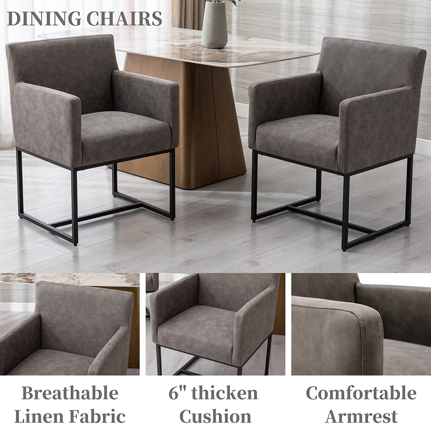 Set of 4 Upholstered Armchairs, Grey-3