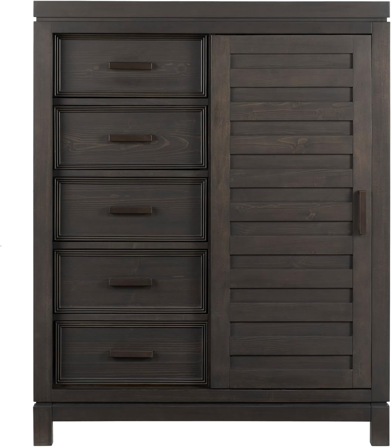 Manchester Premium Soft Close 5-Drawer Chifferobe with Adjustable Shelves and Hanging Rod, Smooth Black Iron Finish-3