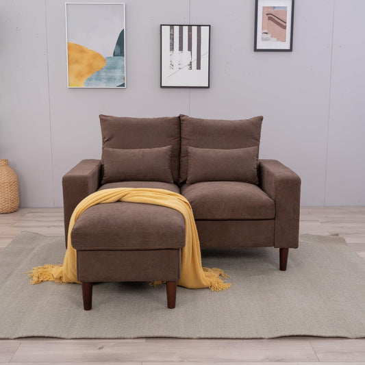 Modern Sofa Set 2 3 Seater with Footstool Sofa Suite Convertible Sectional Furniture for Living Room (Brown, 2 Seater with Footstool)-1