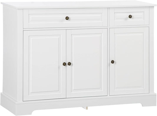 Sideboard Buffet Cabinet, Modern Kitchen Cabinet with 2 Drawers and Adjustable Shelves, Coffee Bar Cabinet, White-0