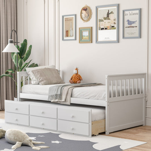 Twin Captains Bed with Trundle and 3 Storage Drawers-0