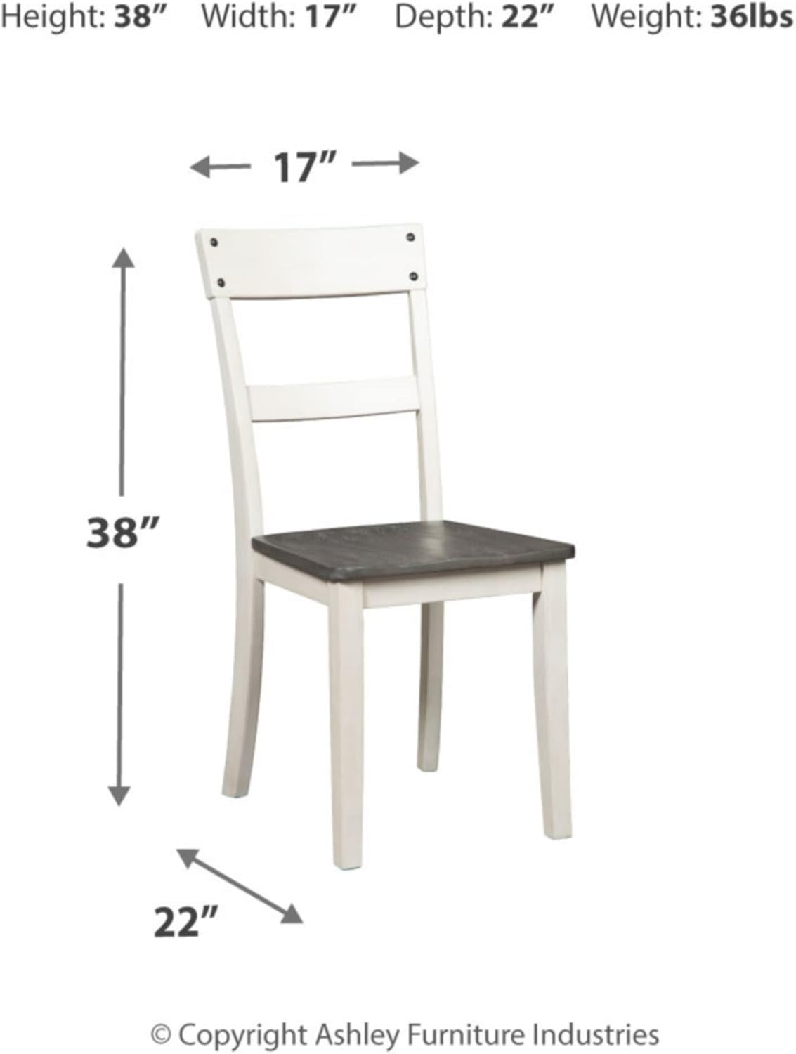 Nelling Modern Farmhouse 18" Weathered Dining Chair, Set of 2, White & Dark Brown-2