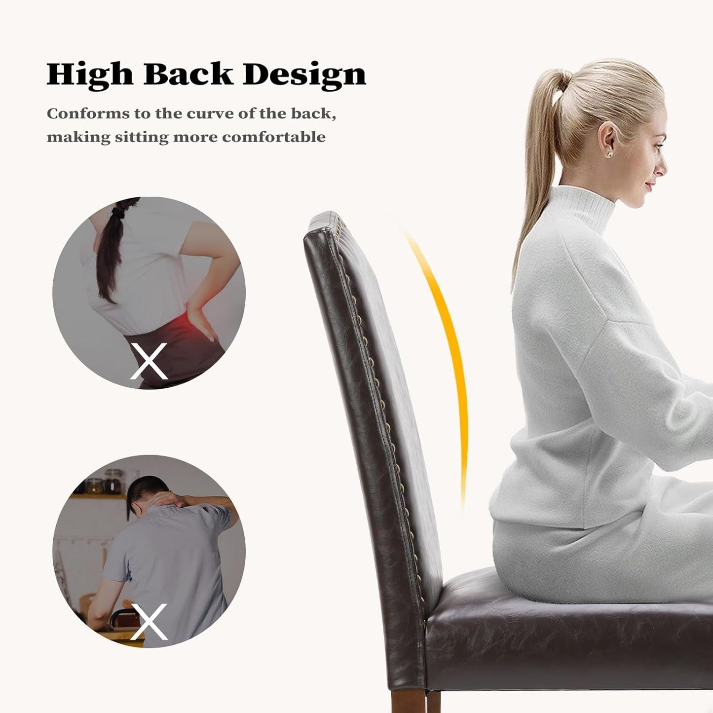 Dining Chairs Set of 4, Upholstered Leather Kitchen Room Chairs Mid Century Modern High-End Dining Room Side Chairs with Nailhead Trim and Wood Legs for Bedroom, Living Room, Brown-4