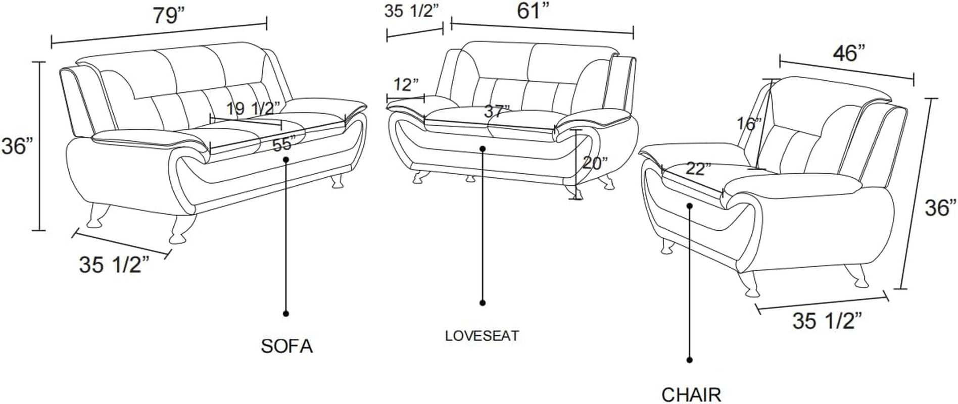Leather Couches for Living Room, Living Room Couch Set, Sofa for Bedroom, Apartment, Living Room Furniture Sets (B-Leather Orange, Chair)-4