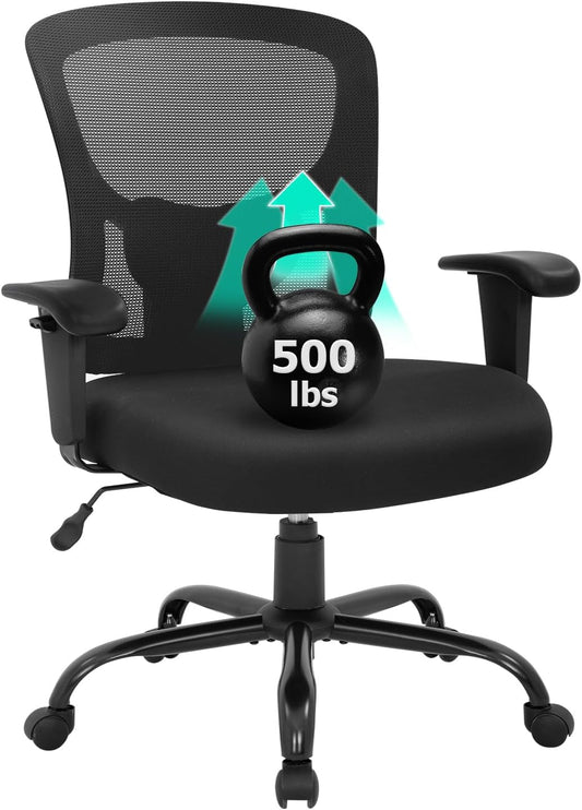Big and Tall Office Chair 500Lbs Desk Chair Mesh Computer Chair with Lumbar Support Wide Seat High Back Task Executive Ergonomic Chair for Home Office (Black)-0
