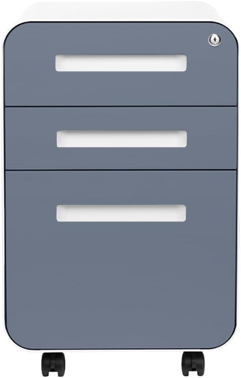 Stockpile 3 Drawer File Cabinet with Lock - under Office Desk Metal Filing Cabinet, Legal/Letter File Folders, Wheels and Stationary Feet, Pre-Assembled, Coastal Blue-1