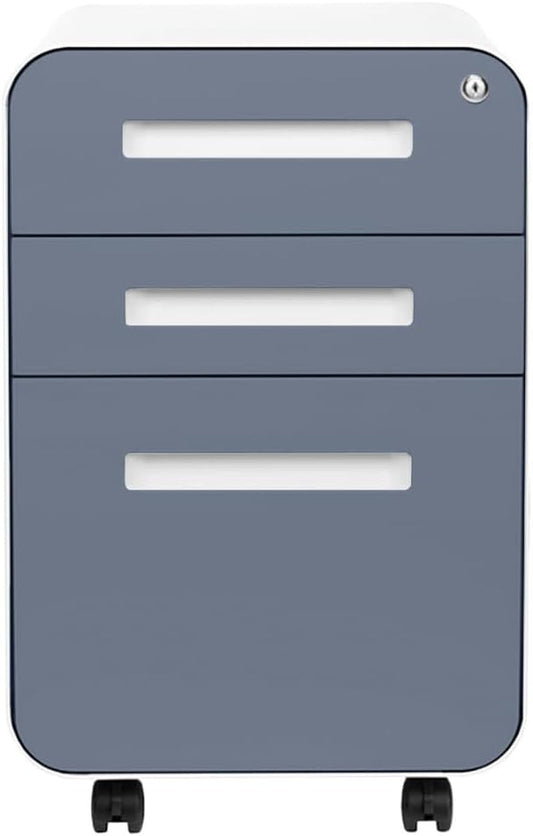 Stockpile 3 Drawer File Cabinet with Lock - under Office Desk Metal Filing Cabinet, Legal/Letter File Folders, Wheels and Stationary Feet, Pre-Assembled, Coastal Blue-1