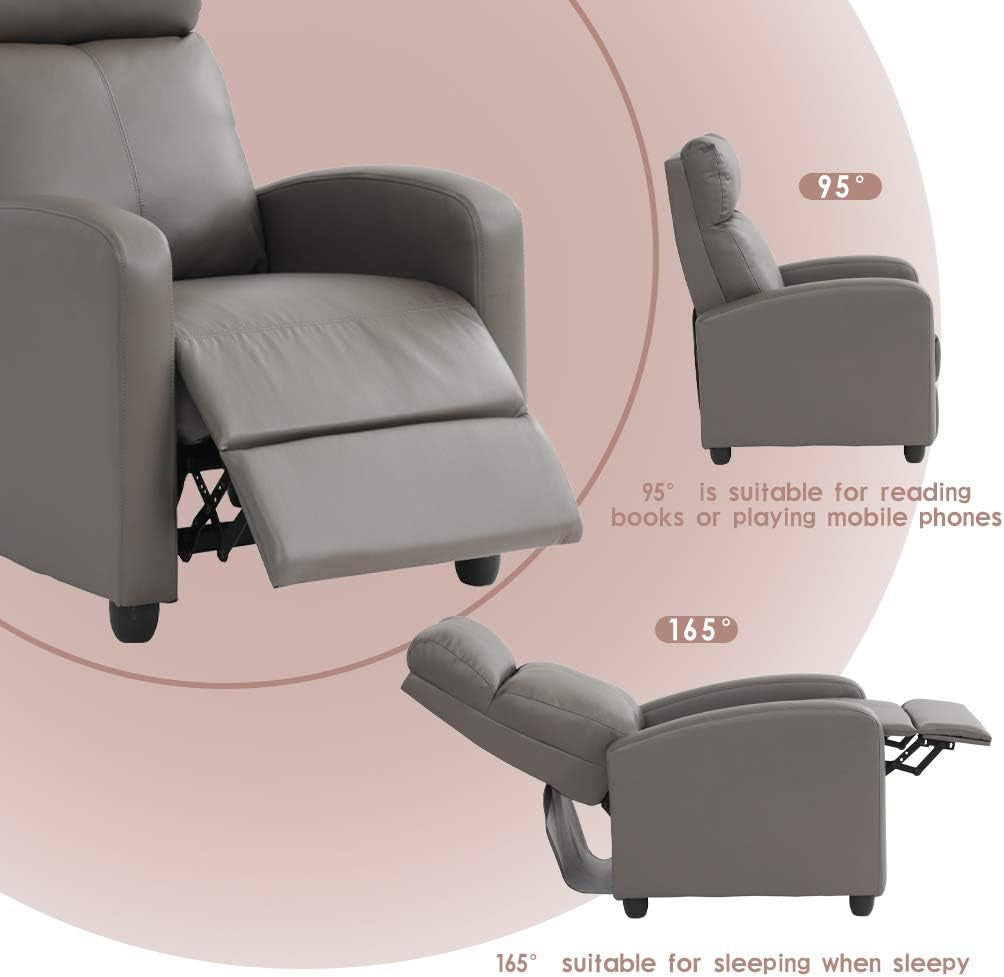 Recliner Chair for Living Room Reading Chair Recliner Sofa Winback Chair Single Sofa Home Theater Seating Modern Reclining Chair Easy Lounge with PU Leather Padded Seat Backrest-3