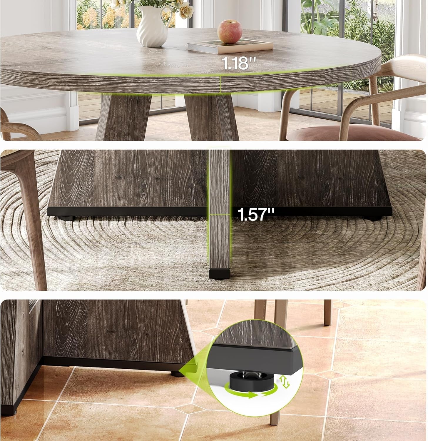 round Dining Table for 4-6 People, 47 Inches Dining Room Table with Wooden Pedestal Base, Grey Dinner Table, Circle Kitchen Table for Dining Room, Kitchen, Living Room(Table Only)-4