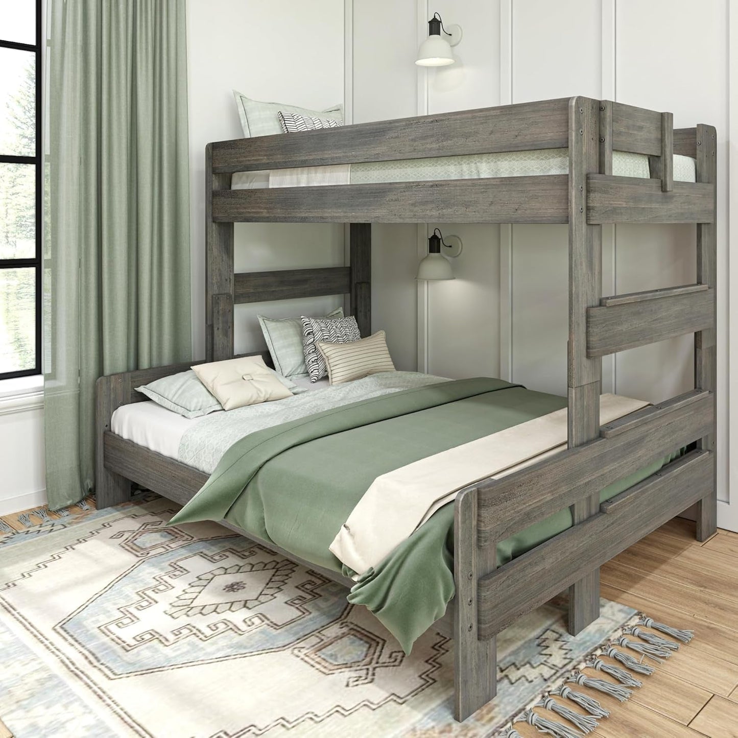 Bunk Bed, Twin Xl-Over-Queen Bed Frame for Kids, Solid Wood for No Box Spring Needed, Driftwood-0