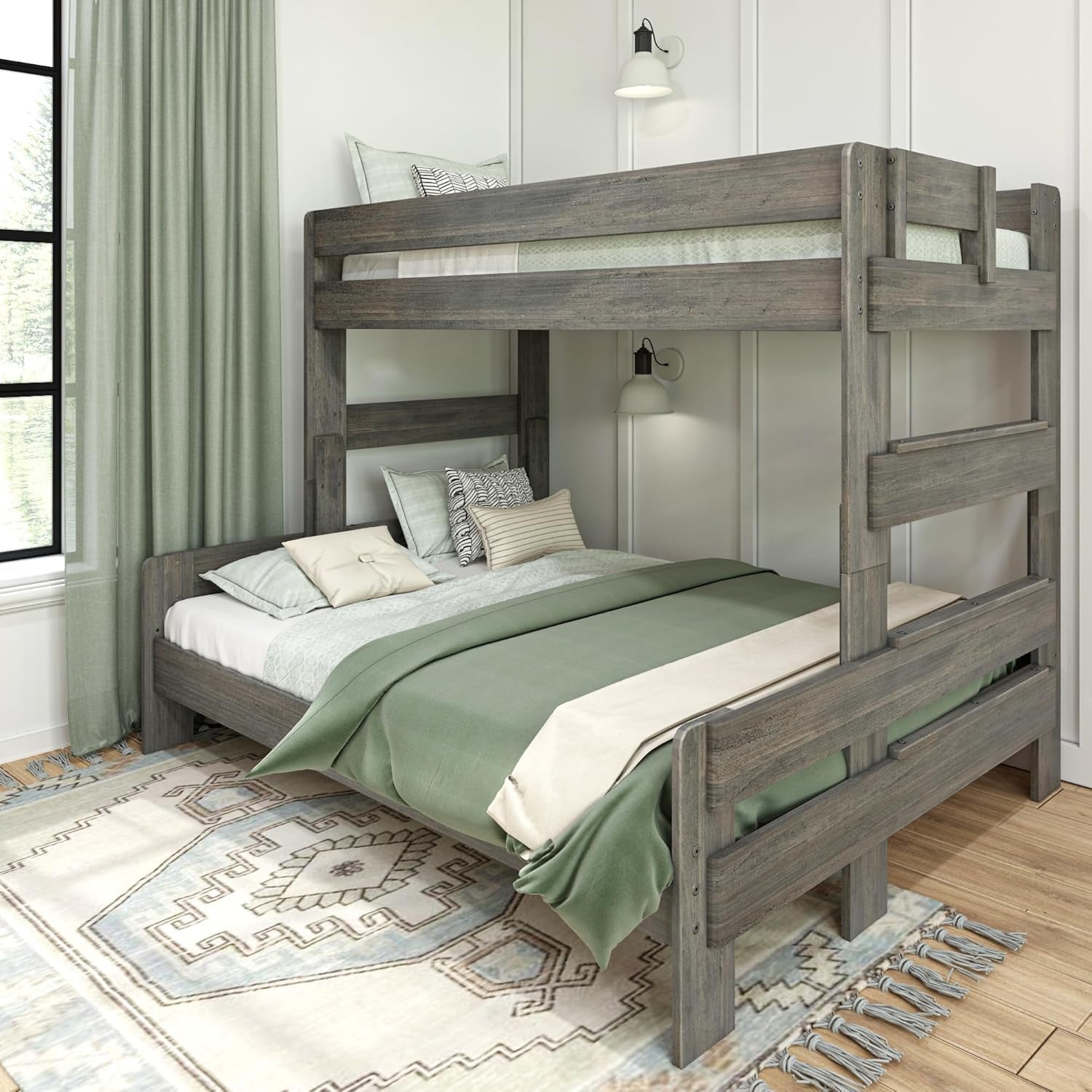 Bunk Bed, Twin Xl-Over-Queen Bed Frame for Kids, Solid Wood for No Box Spring Needed, Driftwood-0