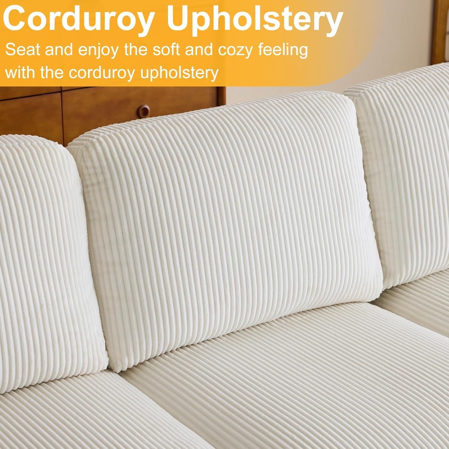 Beige 111" U-Shape Corduroy Sectional Sofa with Chaises-2