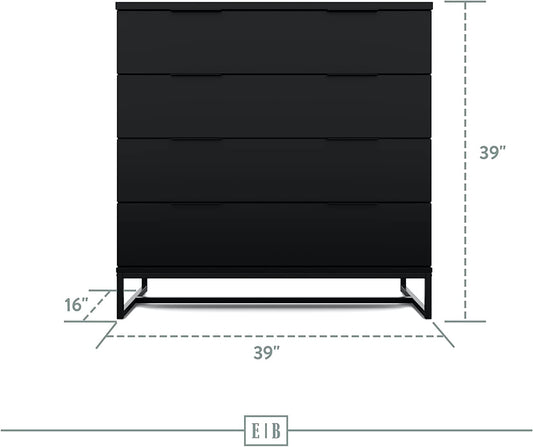 Black Modern 4-Drawer Dresser Storage Chest-1