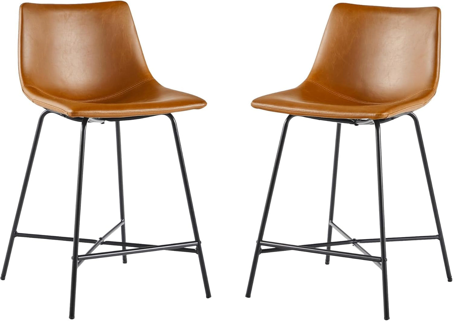 Modern Upholstered Faux Leather Armless Counter Stools with Powder-Coated Steel Base, Set of 2, Whiskey Brown-0