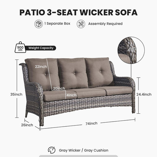 Outdoor Furniture 3-Seater Rattan Sofa Patio Wicker Sofa Couch Furniture Set with Washable Cushions-1