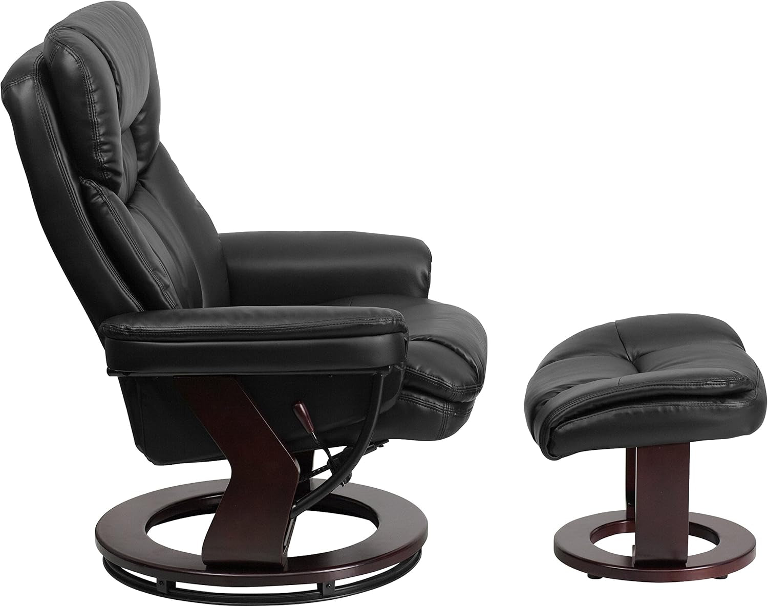 Allie Leathersoft Upholstered Recliner with Footrest, Arms, and Headrest, Padded Swivel Recliner Chair and Ottoman Set, Black-4