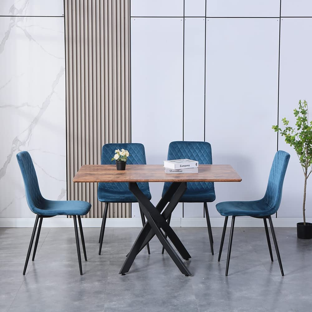 Modern Brown Wood Dining Table with Black Legs-0