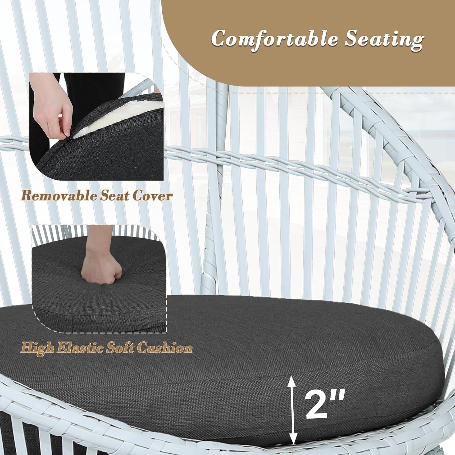 Outdoor Patio Furniture Set Wicker Bistro Set, 3 Piece Conversation Set All-Weather PE Rattan Chairs with Seat Cushions & Glass Table for Porch, Backyard, Black-4