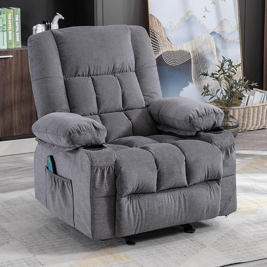 Massage Rocker Recliner Chair with Vibration Massage and Heat Ergonomic Lounge Chair for Living Room with Rocking Function and Side Pocket, 2 Cup Holders, USB Charge Port-0