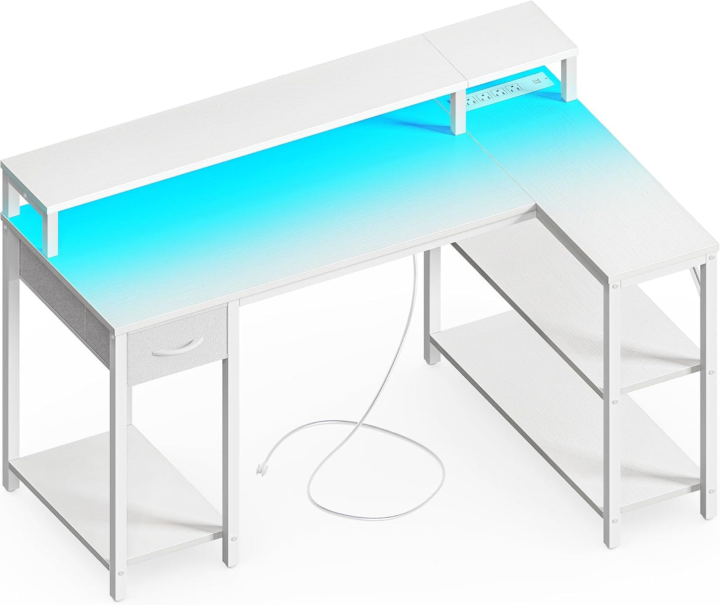 47" White L Desk LED Power Drawer-1