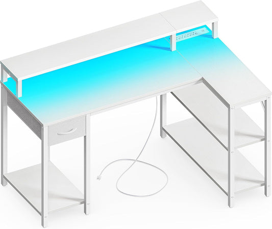 47" White L Desk LED Power Drawer-1