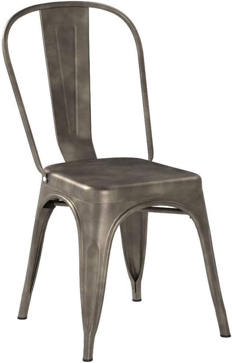 Metal Dining Chair Indoor Outdoor Use Stackable Classic Trattoria Chair Chic Dining Bistro Cafe Side Metal Chairs Set of 4 (Gun)-3