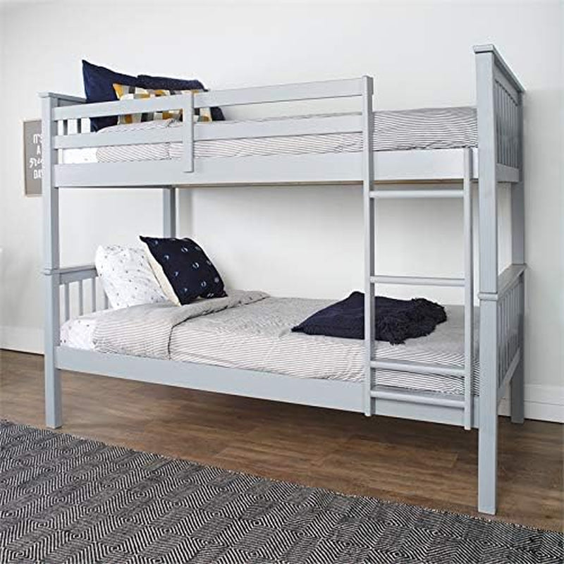 Mission Style Solid Wood Twin over Twin Bunk Bed, Grey-0