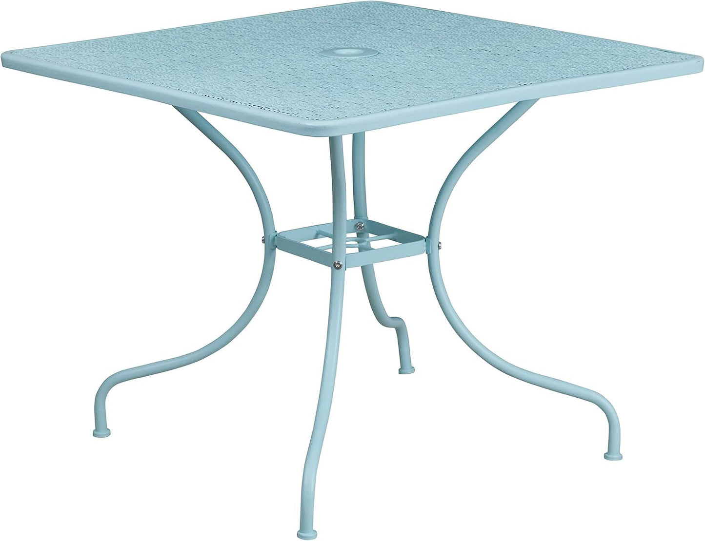 Commercial Grade 35.5" Square Sky Blue Patio Table Set-4 round Back Chairs-2
