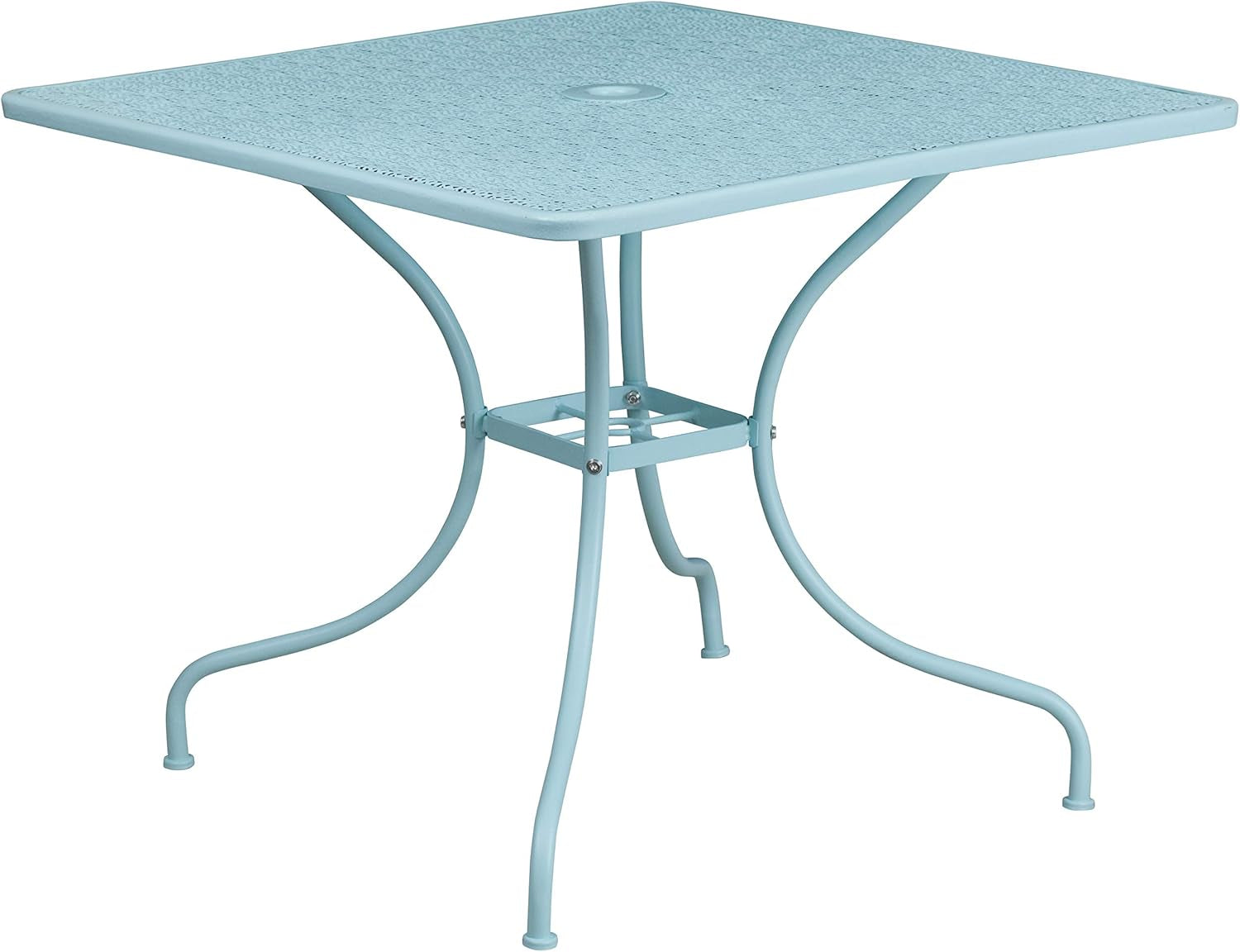 Commercial Grade 35.5" Square Sky Blue Patio Table Set-4 round Back Chairs-2