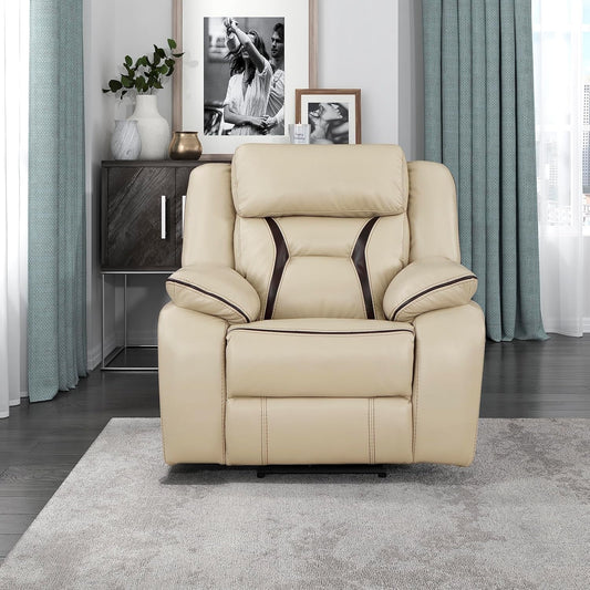 Recliner Chair, Home Theater Seating, Wall Hugger Recliners Power Recliner Chair for Living Room/Office/Apartment, Faux Leather Recliner with Pillow Top Armrests, Beige-1
