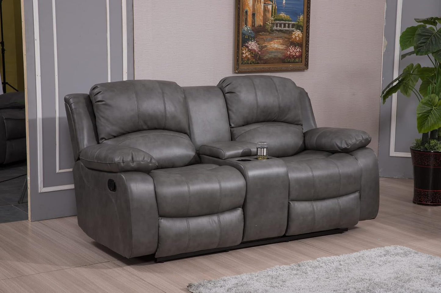 2PC Bonded Leather Reclining Sofa Loveseat Set Living Room Set 8018 Multiple Colors (Gray)-3