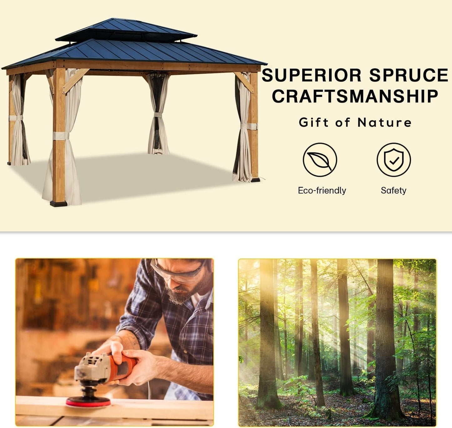 13x15 Cedar Framed Hardtop Gazebo Metal Roof-1